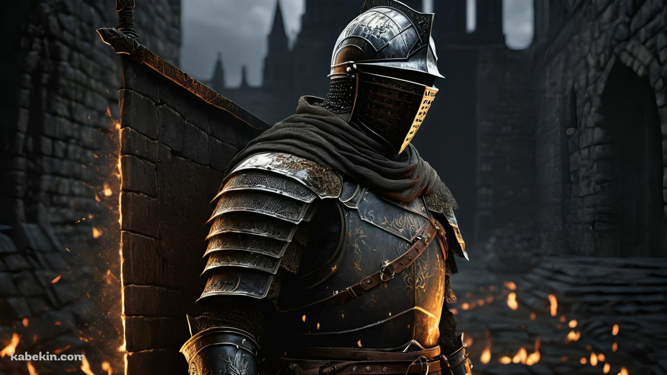 炎燃える街と戦士 / Dark Soulsの壁紙(1366px x 768px) 高画質 PC・デスクトップ用