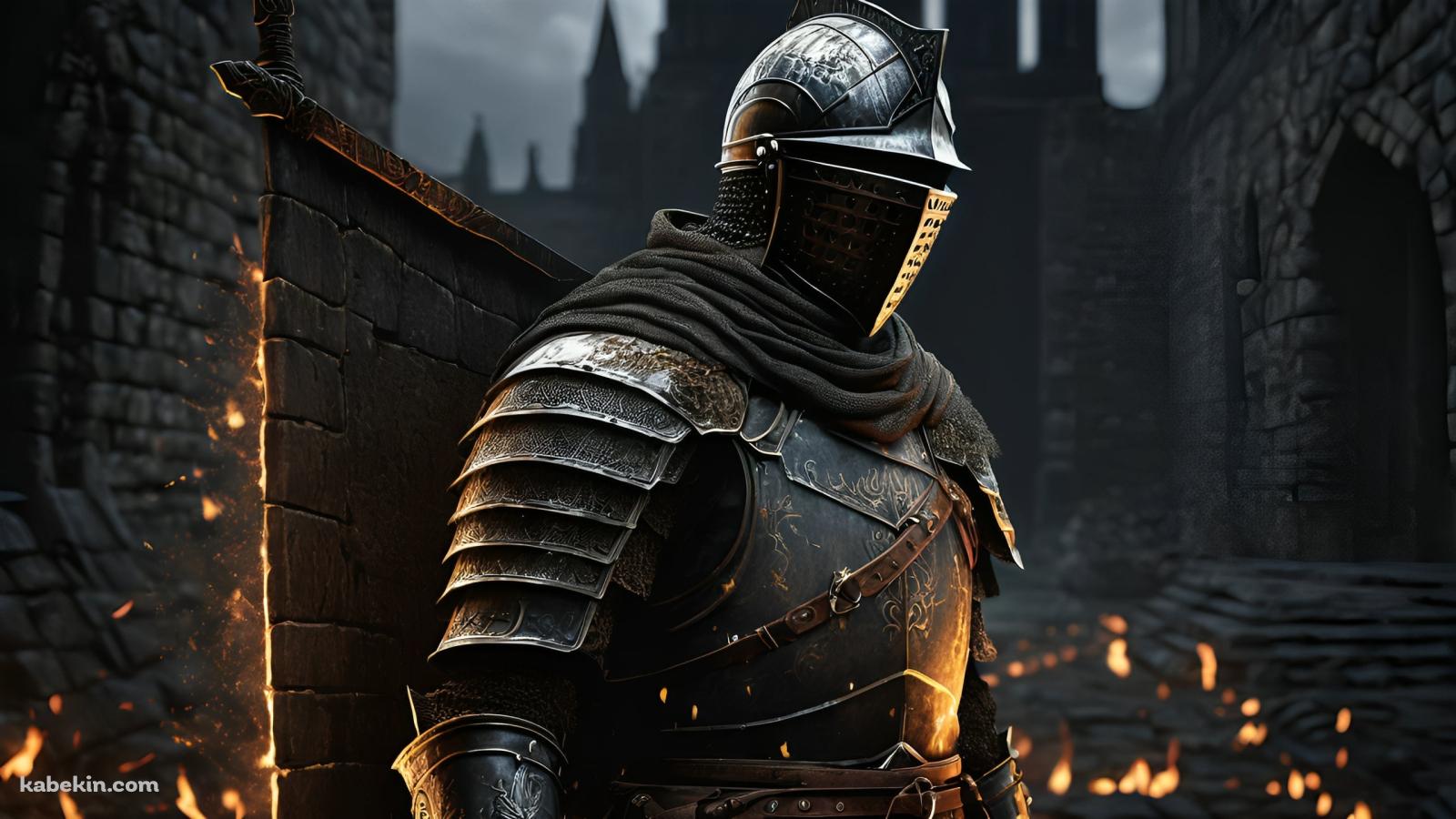 炎燃える街と戦士 / Dark Soulsの壁紙(1600px x 900px) 高画質 PC・デスクトップ用