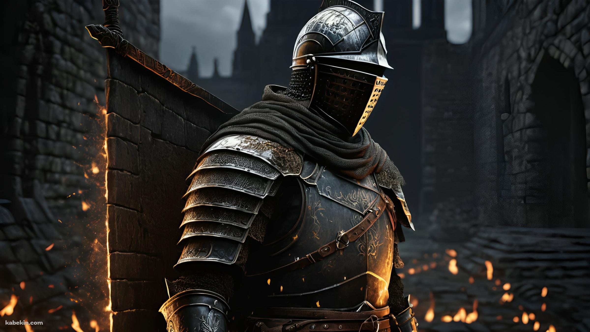 炎燃える街と戦士 / Dark Soulsの壁紙(2400px x 1350px) 高画質 PC・デスクトップ用
