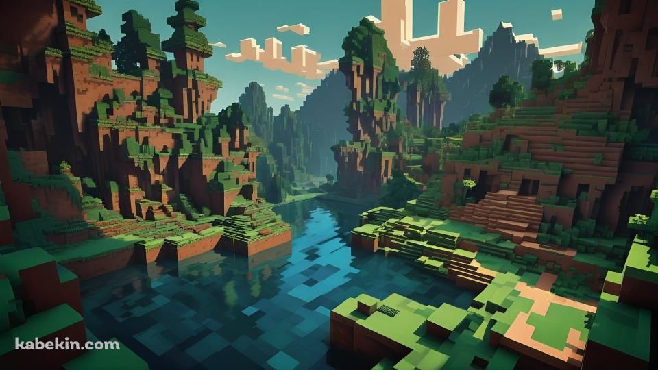 水があるマインクラフトの風景の壁紙(960px x 540px) 高画質 PC・デスクトップ用