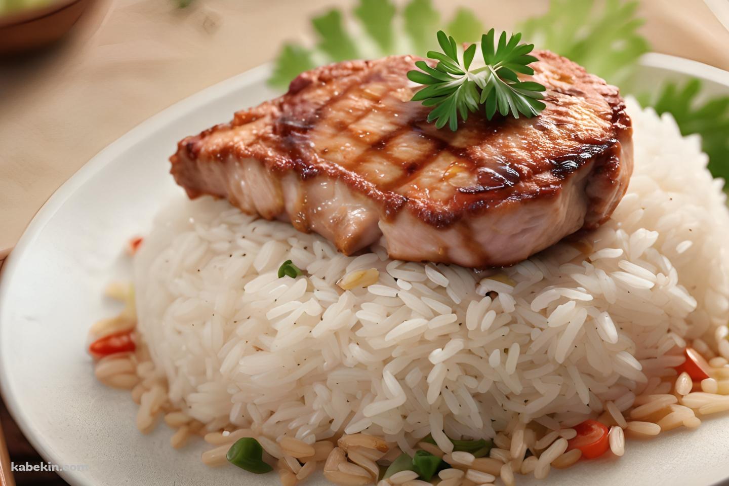 ライスの上にお肉が乗った美味しそうな料理の壁紙(1440px x 960px) 高画質 PC・デスクトップ用