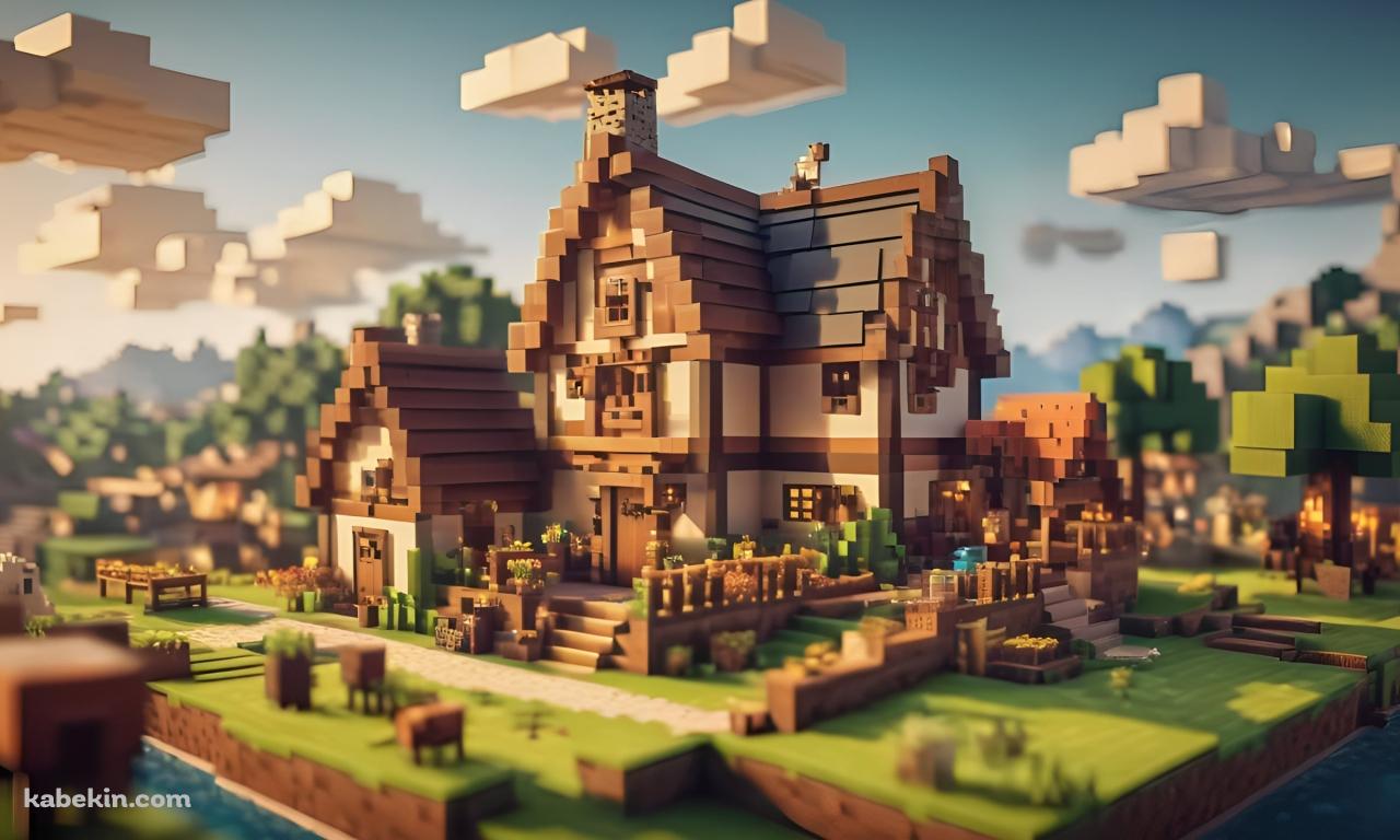 マイクラ風の可愛い家 / 雲の壁紙(1280px x 768px) 高画質 PC・デスクトップ用
