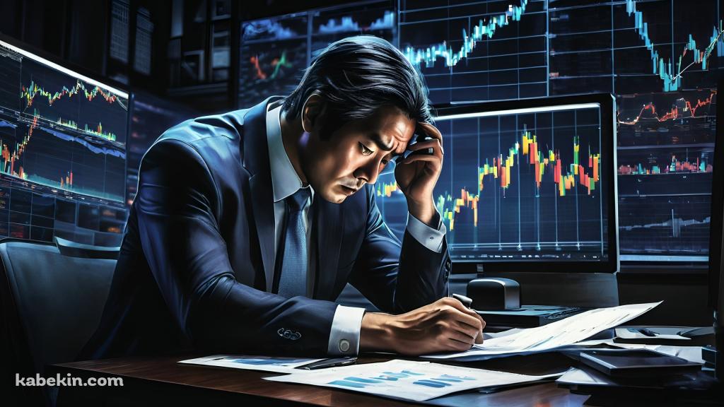 株価急落 / 落ち込むスーツを着た男 / どん底の壁紙(1024px x 576px) 高画質 PC・デスクトップ用