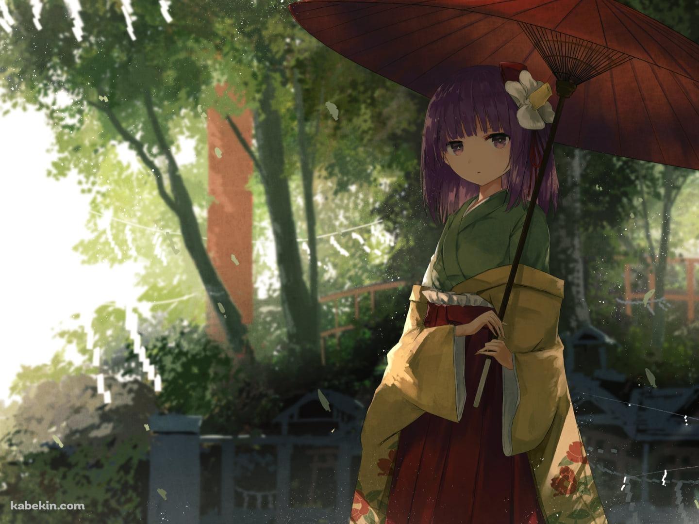 赤い和傘をさした着物を着た稗田阿求 / 東方の壁紙(1440px x 1080px) 高画質 PC・デスクトップ用