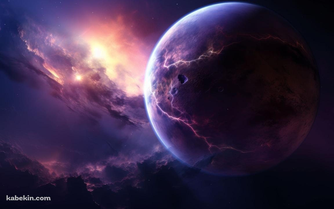極彩色の宇宙 / ひび割れたような惑星の壁紙(1152px x 720px) 高画質 PC・デスクトップ用