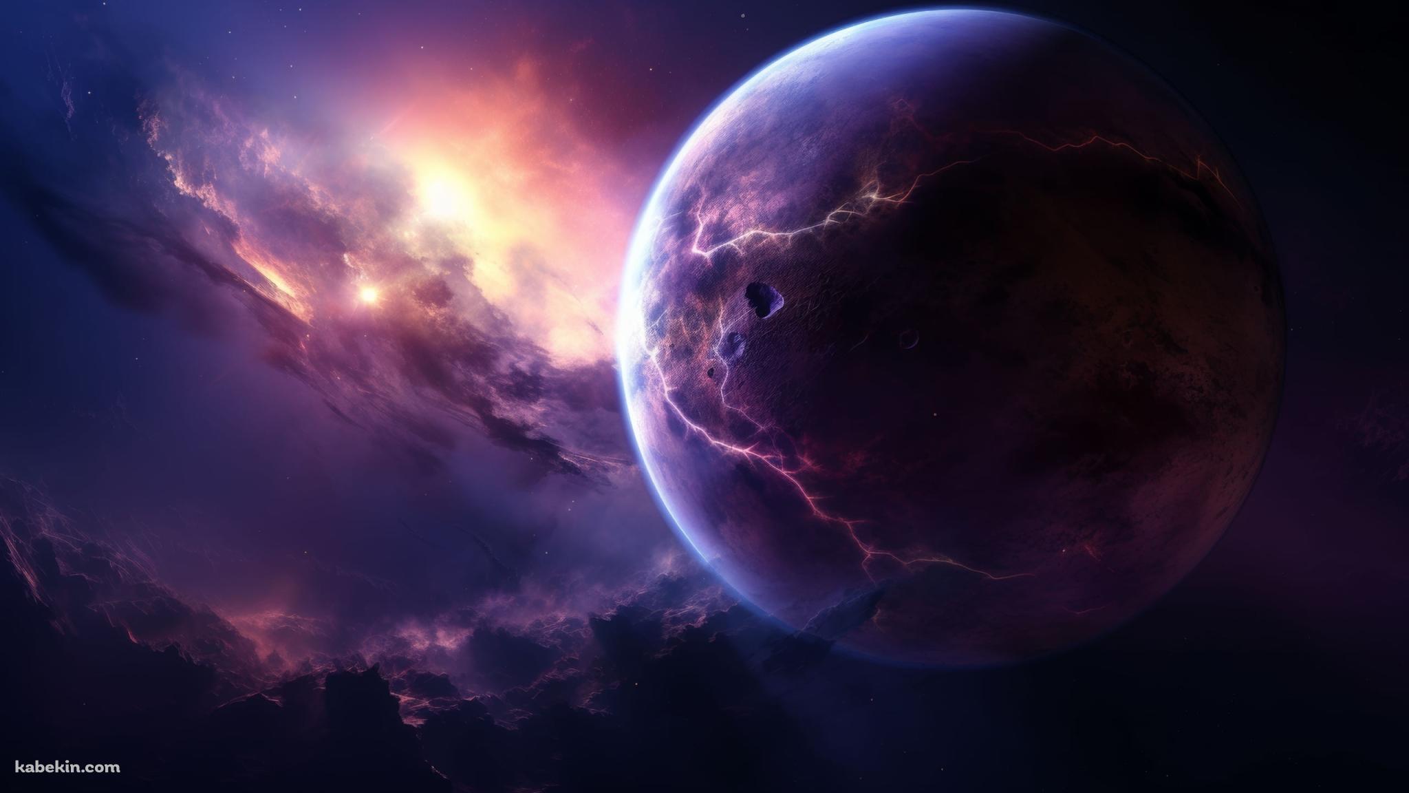 極彩色の宇宙 / ひび割れたような惑星の壁紙(2048px x 1152px) 高画質 PC・デスクトップ用