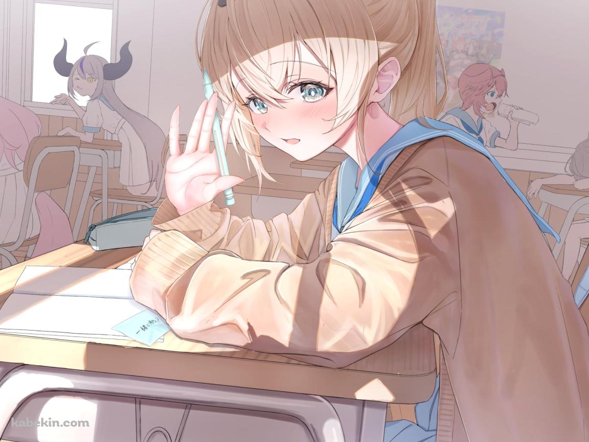 ペンを持った手で挨拶をする風真いろは / ホロライブ / バーチャルYouTuber / Vtuberの壁紙(1152px x 864px) 高画質 PC・デスクトップ用