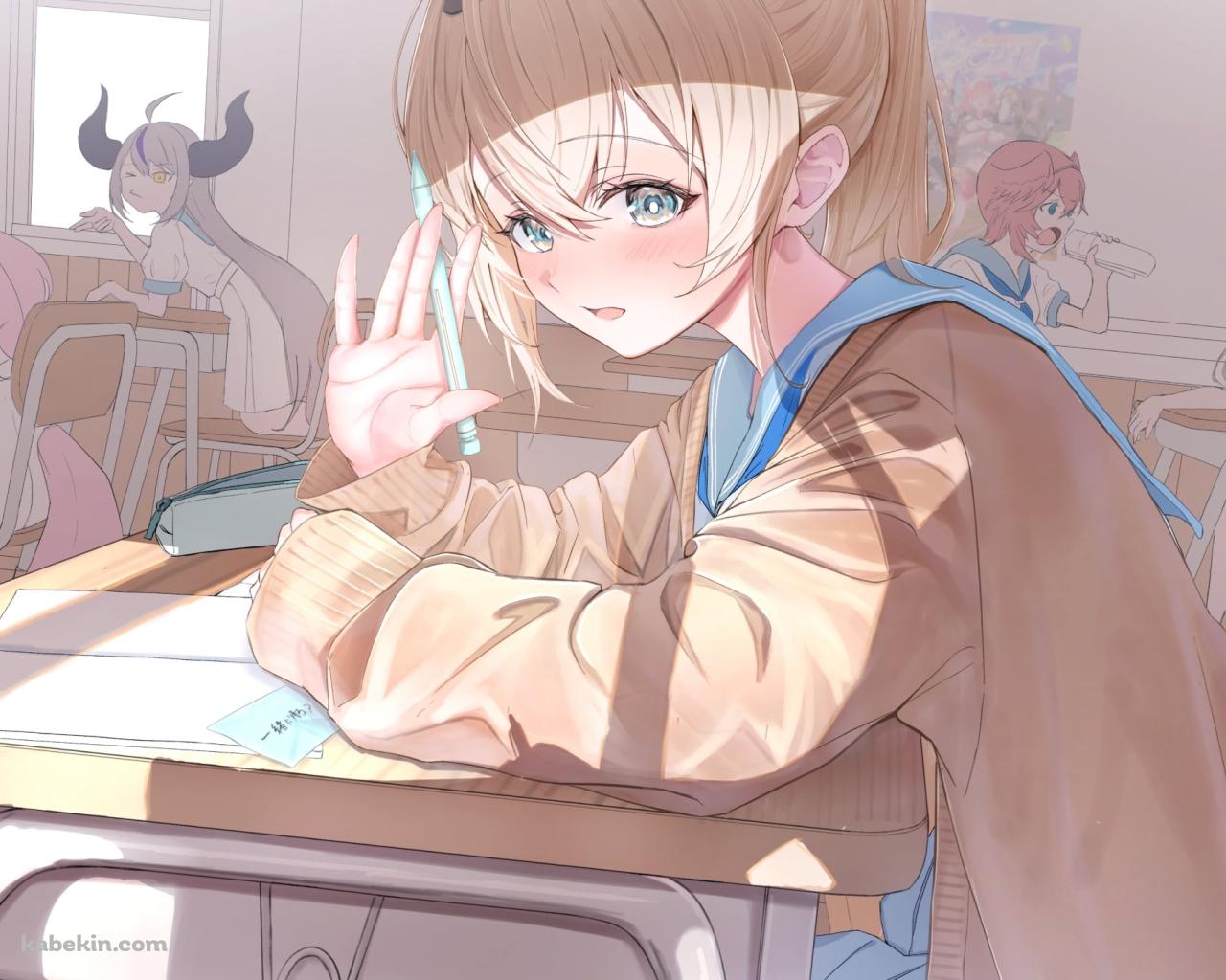 ペンを持った手で挨拶をする風真いろは / ホロライブ / バーチャルYouTuber / Vtuberの壁紙(1280px x 1024px) 高画質 PC・デスクトップ用
