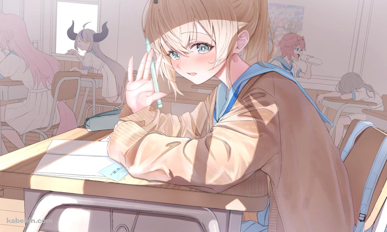 ペンを持った手で挨拶をする風真いろは / ホロライブ / バーチャルYouTuber / Vtuberの壁紙(1280px x 768px) 高画質 PC・デスクトップ用