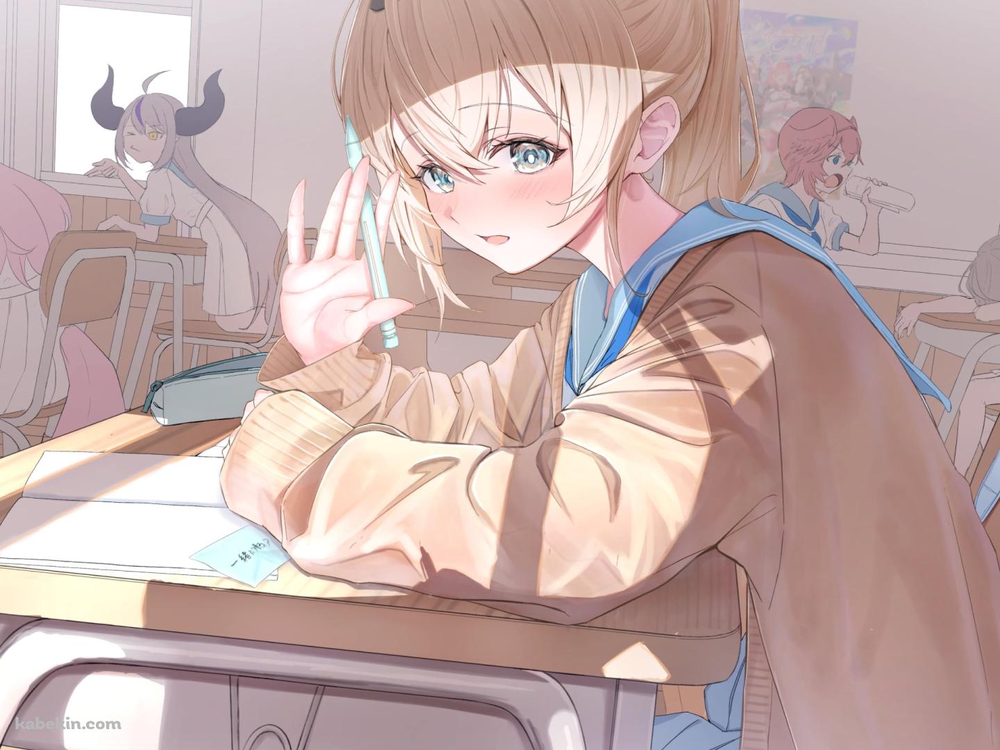 ペンを持った手で挨拶をする風真いろは / ホロライブ / バーチャルYouTuber / Vtuberの壁紙(1440px x 1080px) 高画質 PC・デスクトップ用