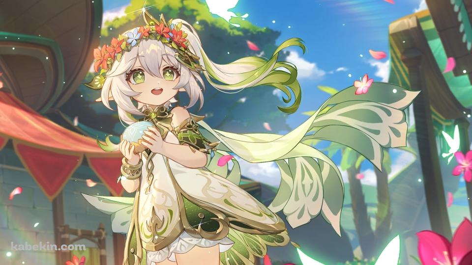舞うピンクの花びらと笑顔のナヒーダ / 原神の壁紙(960px x 540px) 高画質 PC・デスクトップ用