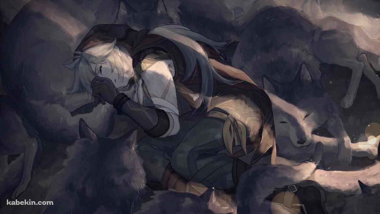 狼に囲まれて眠る主人公 風 / 原神の壁紙(1242px x 698px) 高画質 PC・デスクトップ用