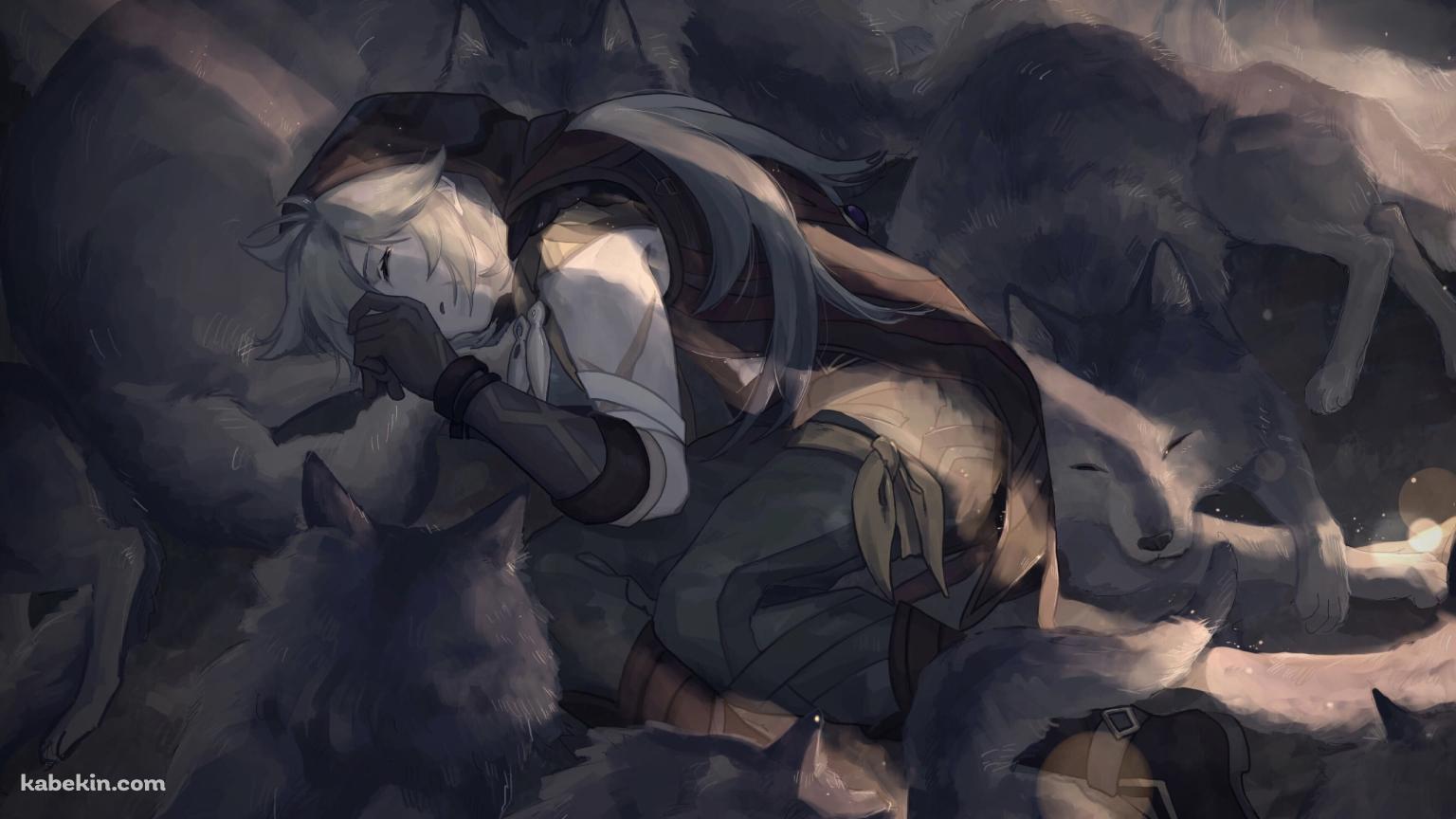 狼に囲まれて眠る主人公 風 / 原神の壁紙(1536px x 864px) 高画質 PC・デスクトップ用