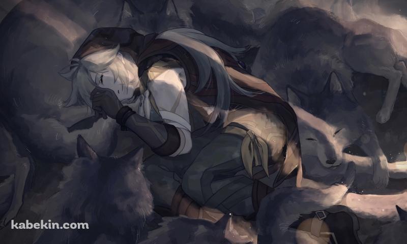 狼に囲まれて眠る主人公 風 / 原神の壁紙(800px x 480px) 高画質 PC・デスクトップ用