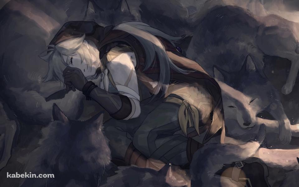 狼に囲まれて眠る主人公 風 / 原神の壁紙(960px x 600px) 高画質 PC・デスクトップ用