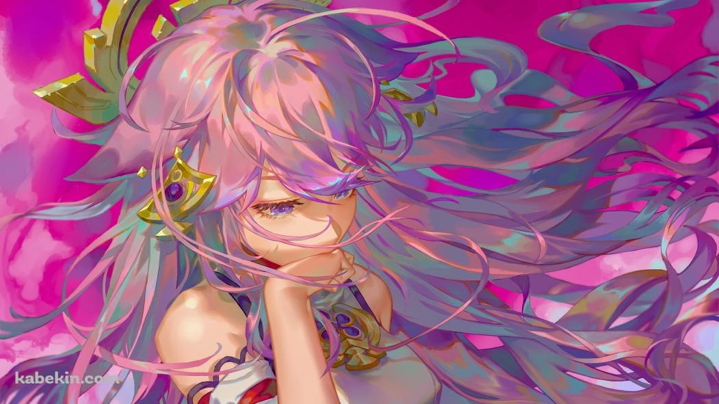 右手で口元を隠す可愛い八重神子 / 原神の壁紙(1051px x 591px) 高画質 PC・デスクトップ用