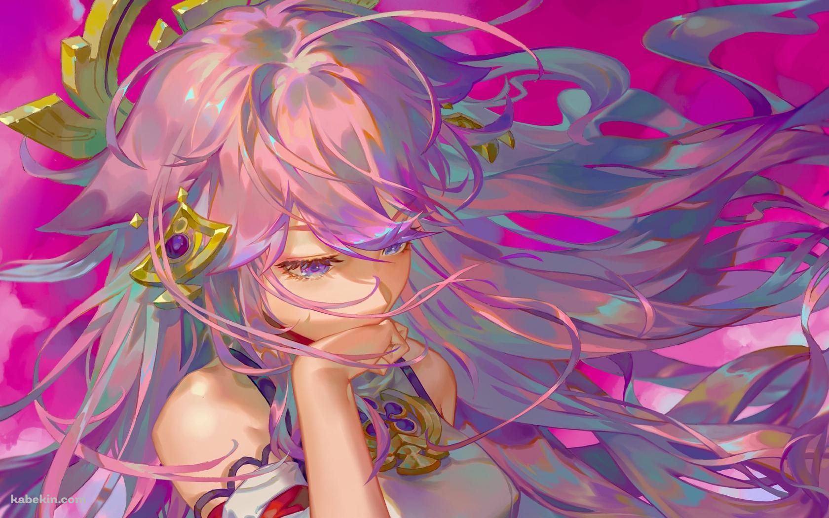 右手で口元を隠す可愛い八重神子 / 原神の壁紙(1680px x 1050px) 高画質 PC・デスクトップ用