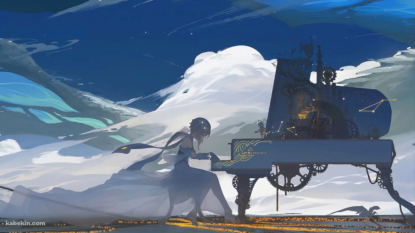 白いグランドピアノを弾く光 / 原神の壁紙(1600px x 900px) 高画質 PC・デスクトップ用