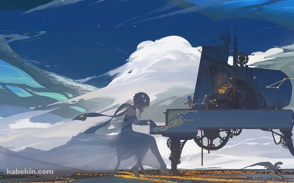 白いグランドピアノを弾く光 / 原神の壁紙(960px x 600px) 高画質 PC・デスクトップ用