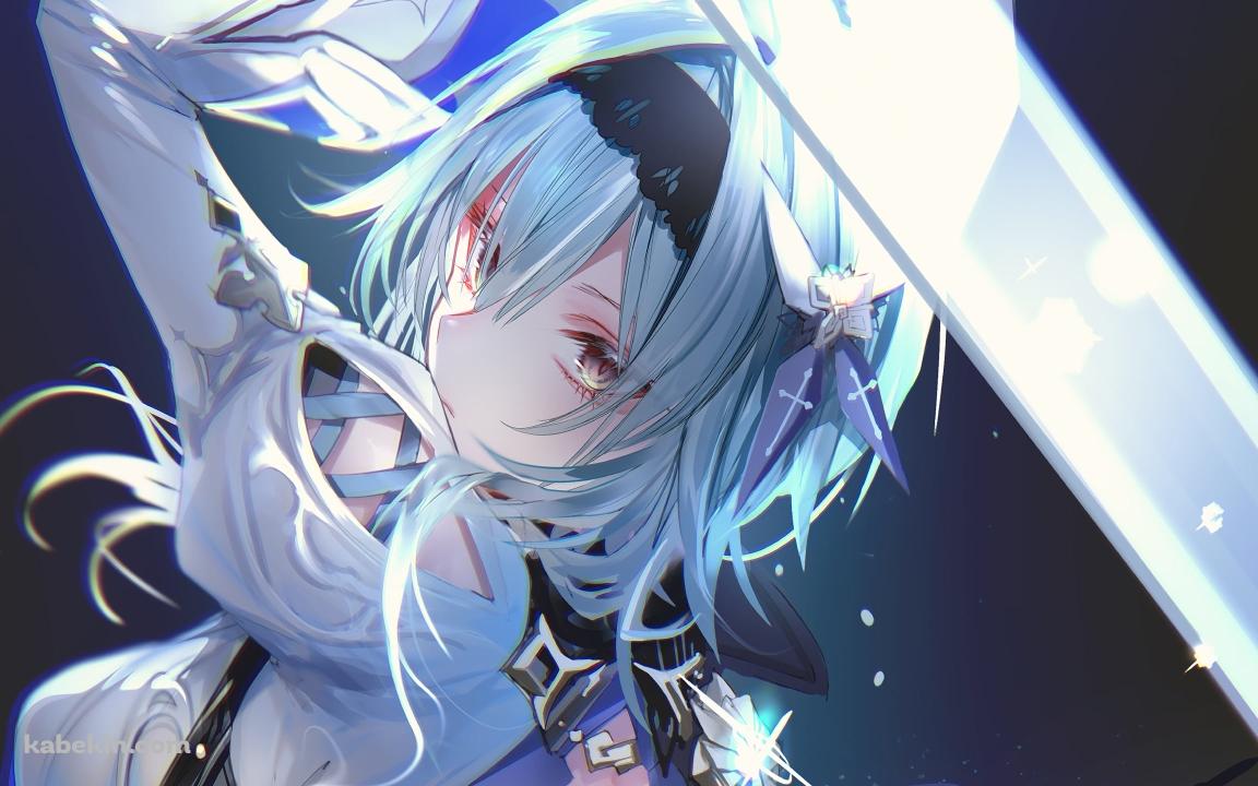 剣をかまえるエウルア・ローレンス / かっこいい / 氷元素 / 原神の壁紙(1152px x 720px) 高画質 PC・デスクトップ用
