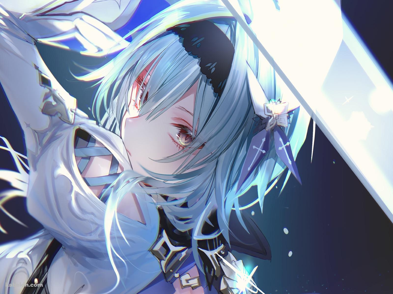 剣をかまえるエウルア・ローレンス / かっこいい / 氷元素 / 原神の壁紙(1600px x 1200px) 高画質 PC・デスクトップ用