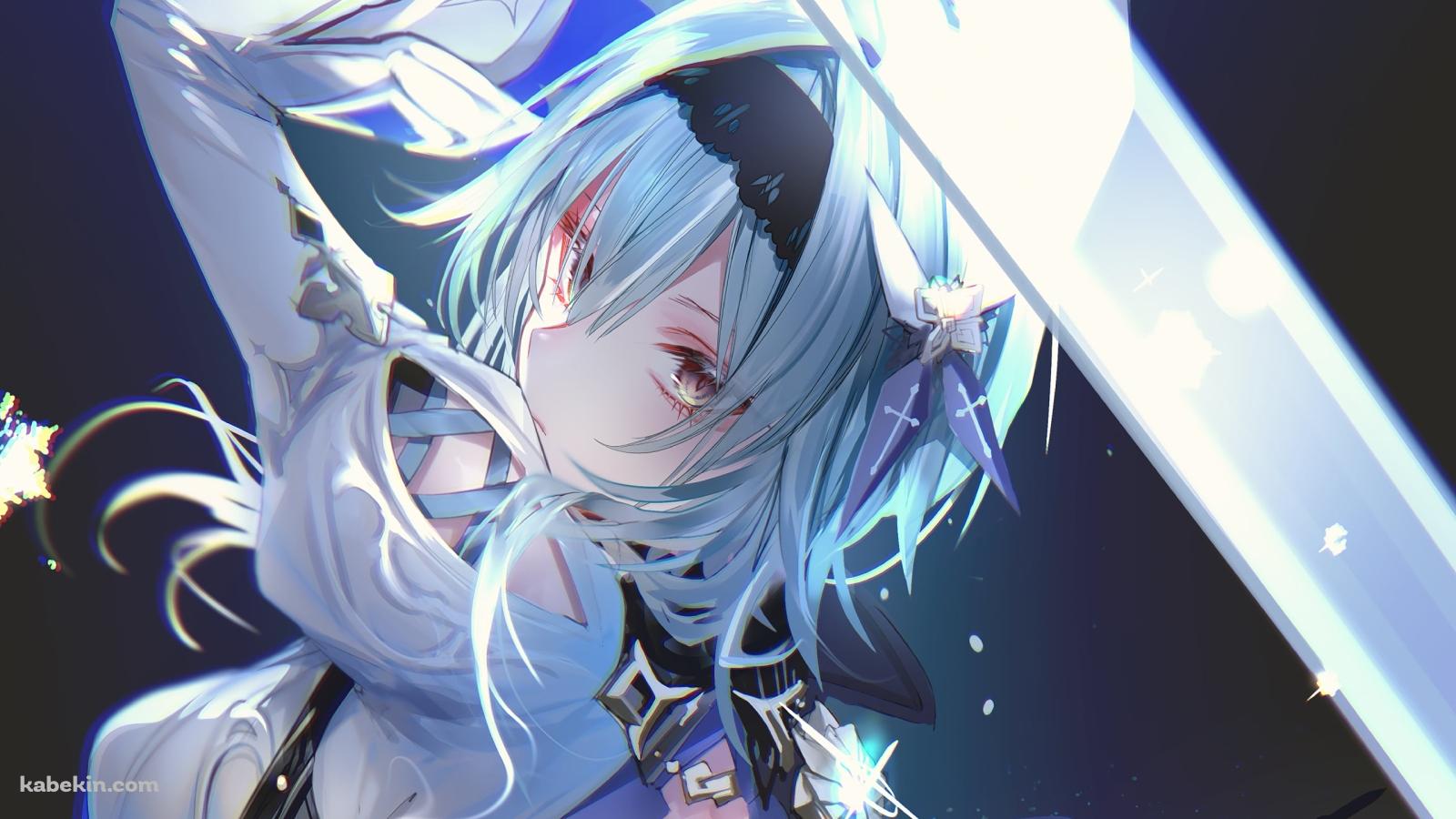 剣をかまえるエウルア・ローレンス / かっこいい / 氷元素 / 原神の壁紙(1600px x 900px) 高画質 PC・デスクトップ用