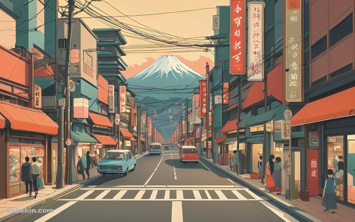 富士山が見える街並み / CGの壁紙(1152px x 720px) 高画質 PC・デスクトップ用