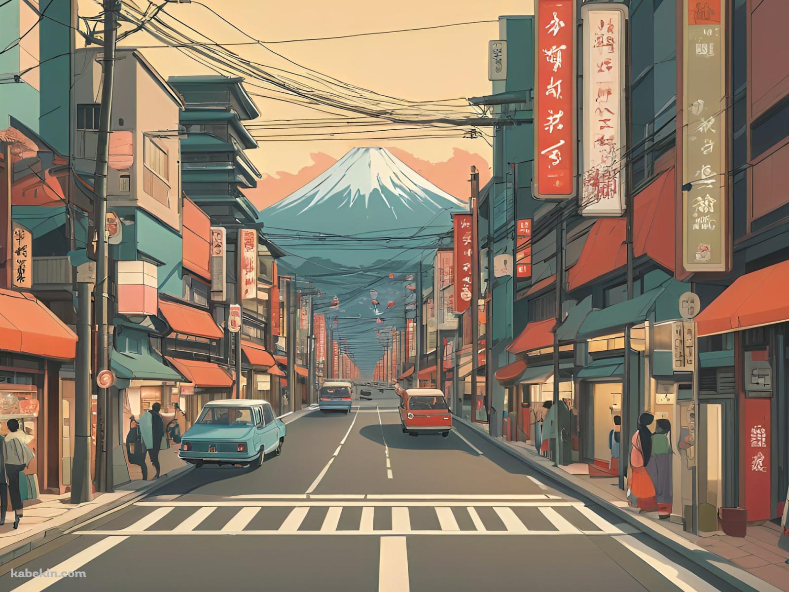 富士山が見える街並み / CGの壁紙(1600px x 1200px) 高画質 PC・デスクトップ用