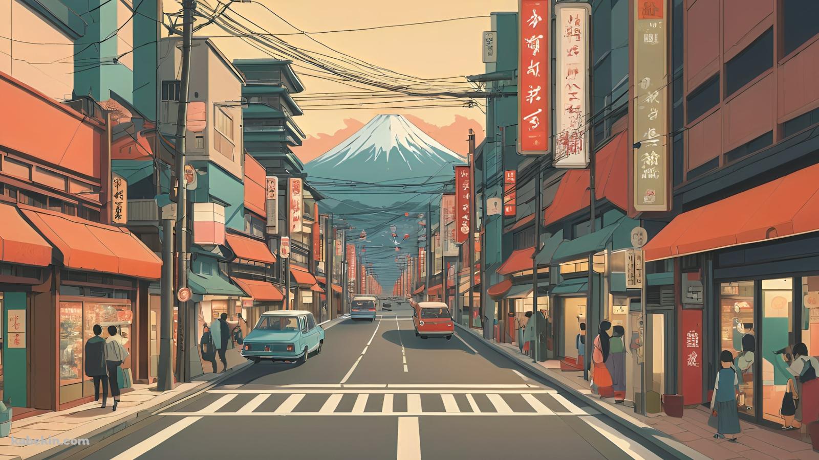 富士山が見える街並み / CGの壁紙(1600px x 900px) 高画質 PC・デスクトップ用