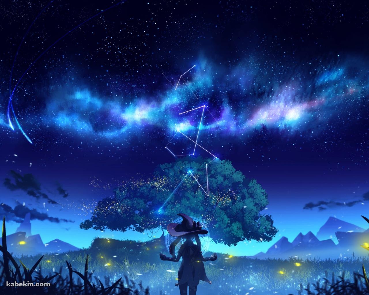 星空を見つめるモナの後ろ姿 / 原神の壁紙(1280px x 1024px) 高画質 PC・デスクトップ用