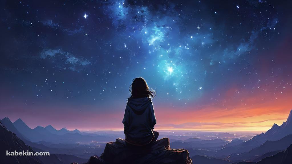 星を見つめる少女 / 高所 / 銀河の壁紙(1024px x 576px) 高画質 PC・デスクトップ用