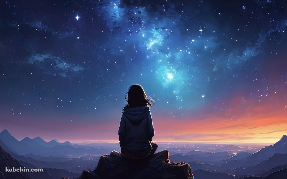 星を見つめる少女 / 高所 / 銀河の壁紙(1152px x 720px) 高画質 PC・デスクトップ用