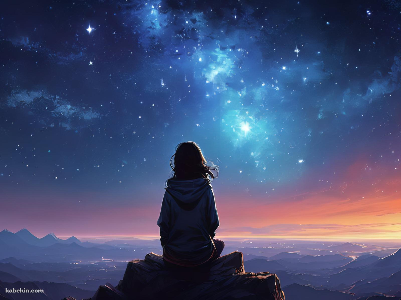 星を見つめる少女 / 高所 / 銀河の壁紙(1600px x 1200px) 高画質 PC・デスクトップ用