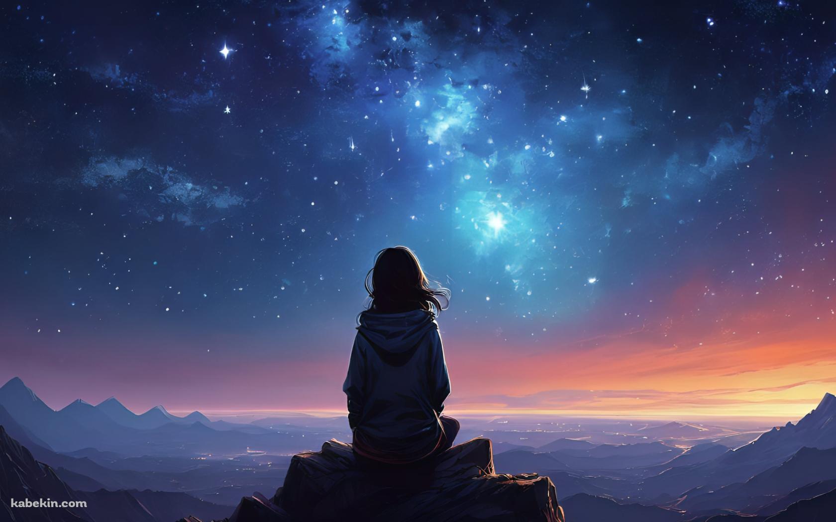 星を見つめる少女 / 高所 / 銀河の壁紙(1680px x 1050px) 高画質 PC・デスクトップ用