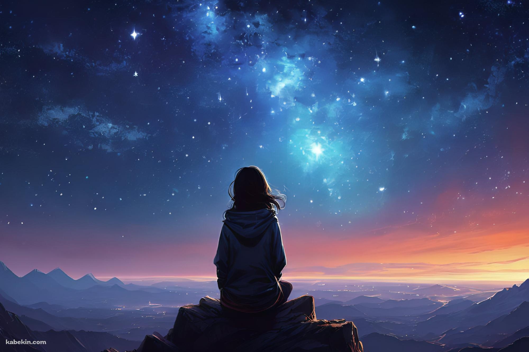 星を見つめる少女 / 高所 / 銀河の壁紙(2000px x 1333px) 高画質 PC・デスクトップ用