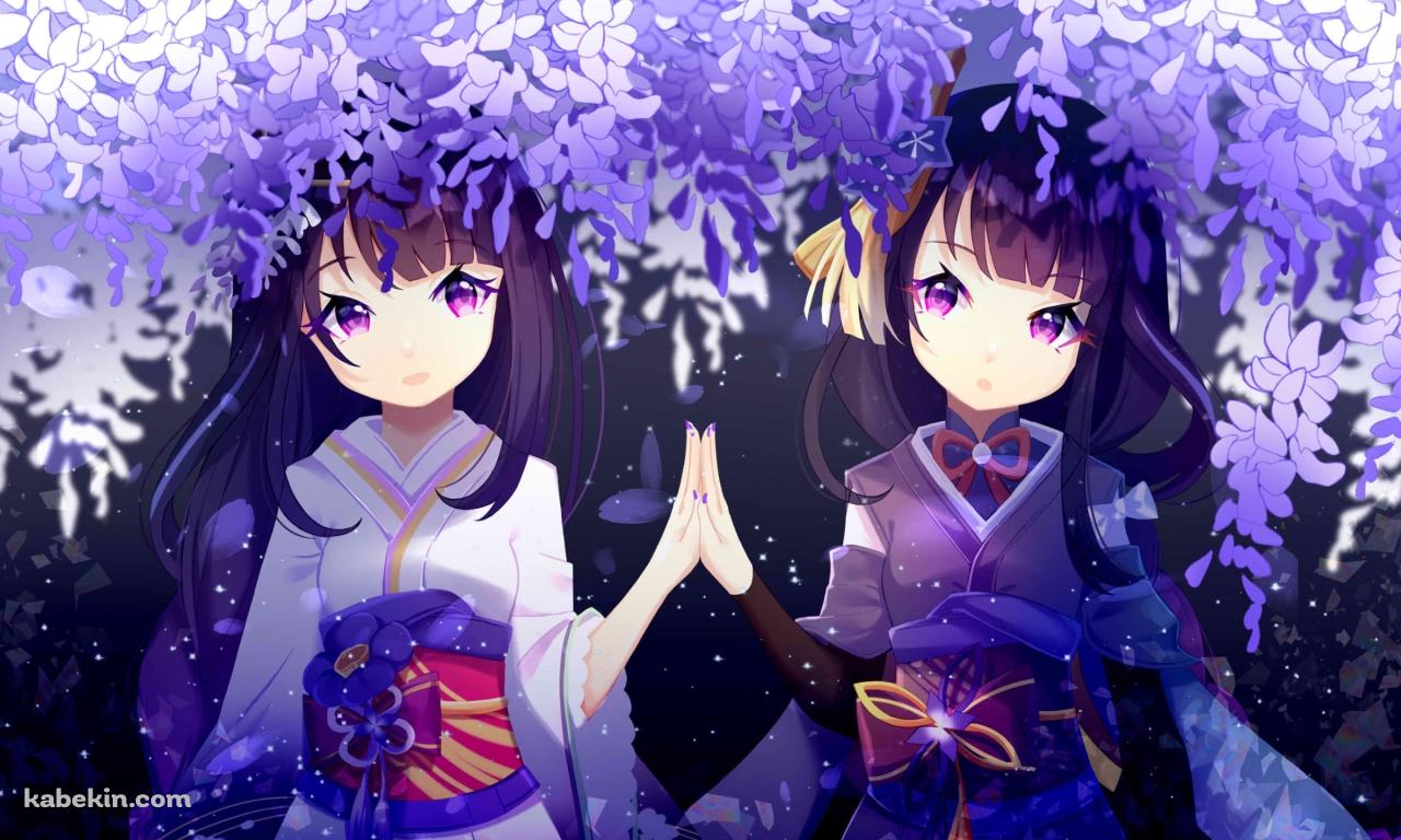 紫の花と手を合わせる雷電将軍 / 可愛い / 原神の壁紙(1280px x 768px) 高画質 PC・デスクトップ用