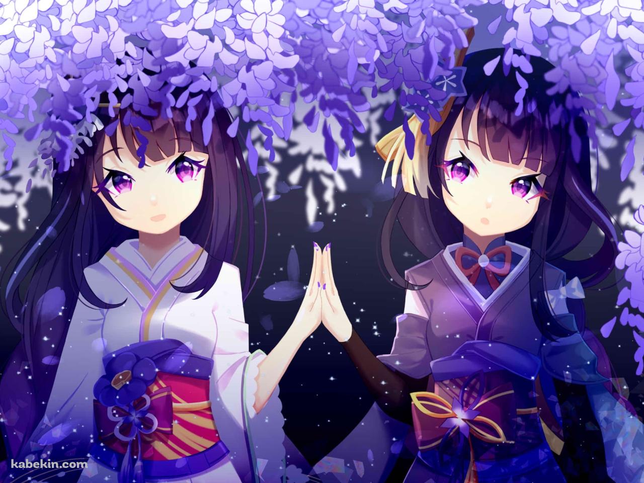 紫の花と手を合わせる雷電将軍 / 可愛い / 原神の壁紙(1280px x 960px) 高画質 PC・デスクトップ用