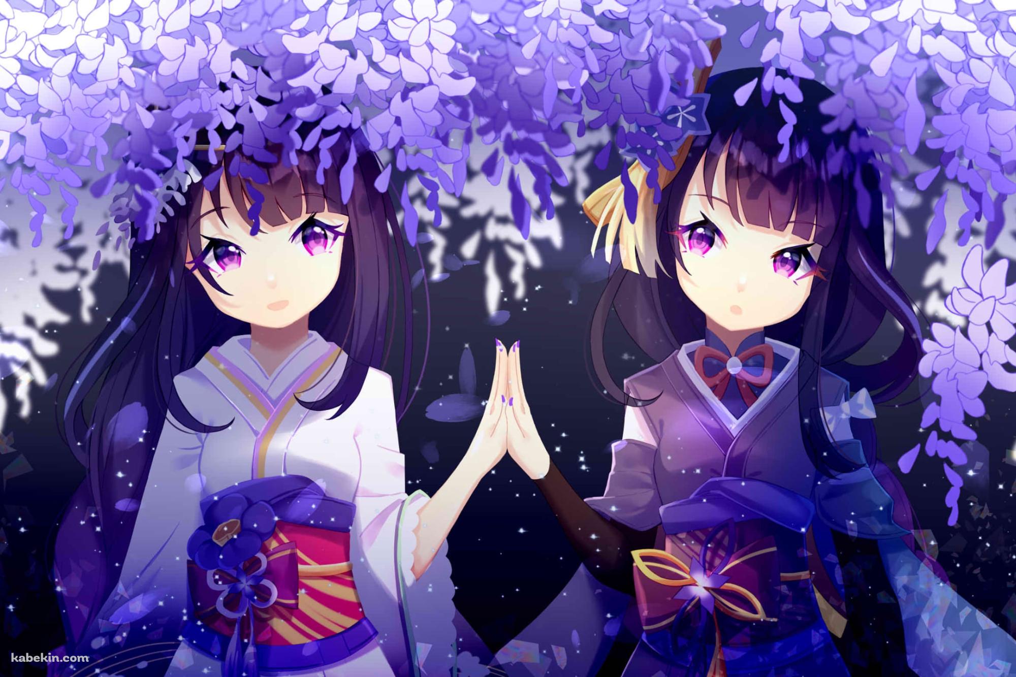 紫の花と手を合わせる雷電将軍 / 可愛い / 原神の壁紙(2000px x 1333px) 高画質 PC・デスクトップ用