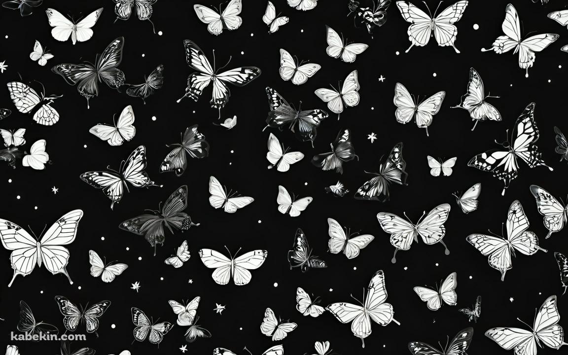 モノクロの蝶と花 / 黒地の背景の壁紙(1152px x 720px) 高画質 PC・デスクトップ用