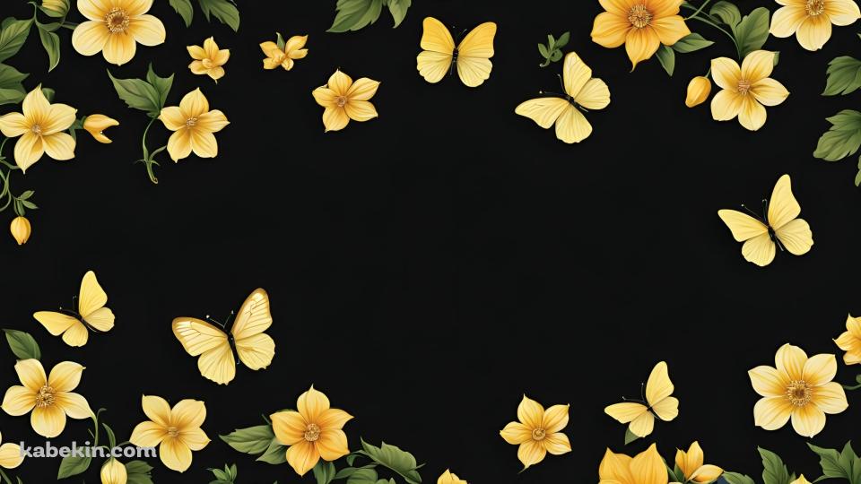 黄色の花と蝶 / 黒地の背景 / 綺麗の壁紙(960px x 540px) 高画質 PC・デスクトップ用