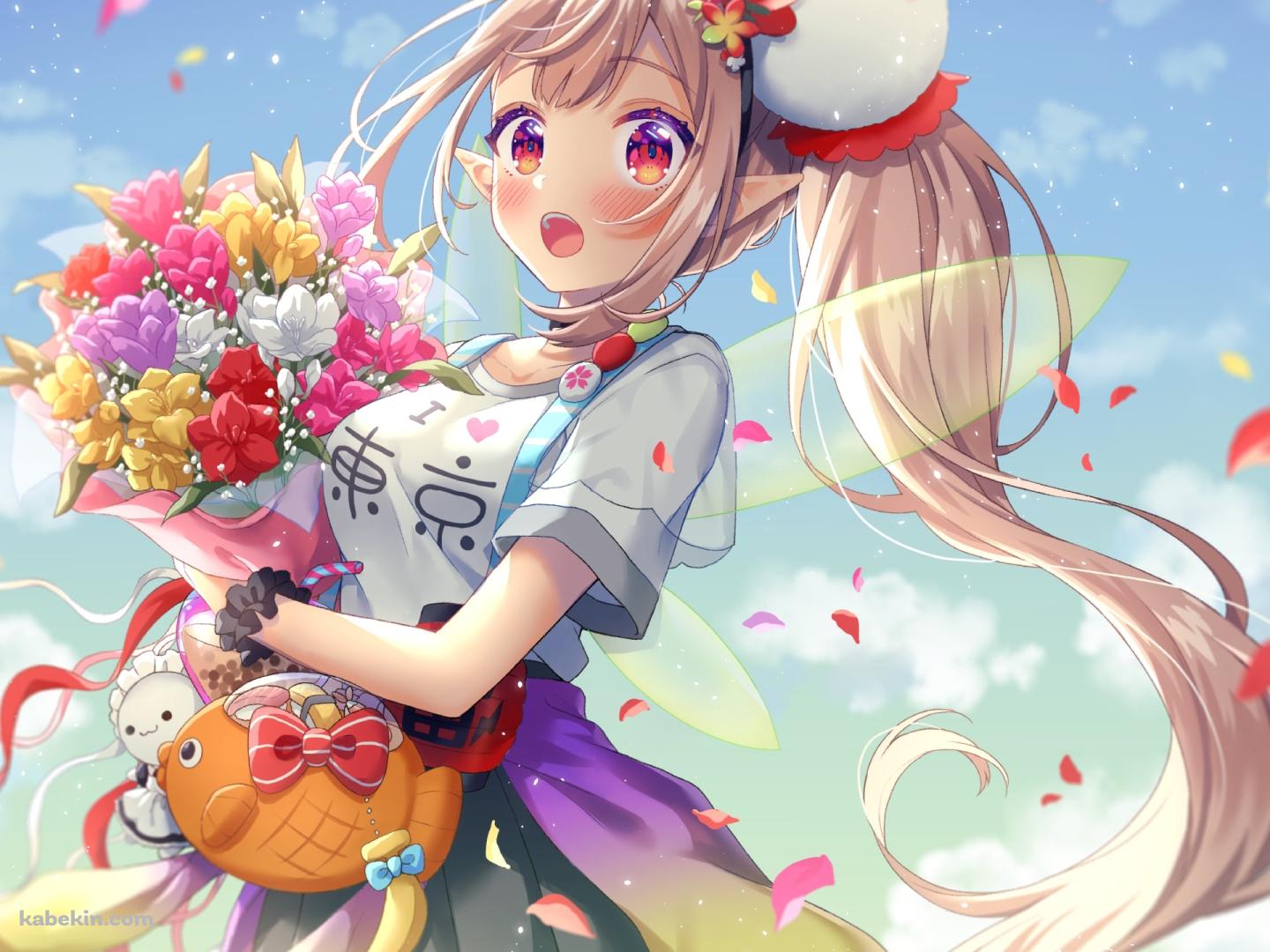 カラフルな花束を持つエルフのえる / にじさんじ / バーチャルYouTuber / Vtuberの壁紙(1440px x 1080px) 高画質 PC・デスクトップ用
