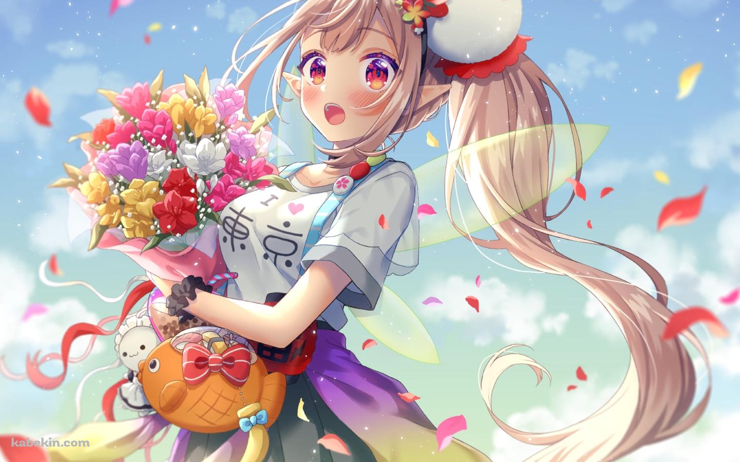 カラフルな花束を持つエルフのえる / にじさんじ / バーチャルYouTuber / Vtuberの壁紙(1440px x 900px) 高画質 PC・デスクトップ用