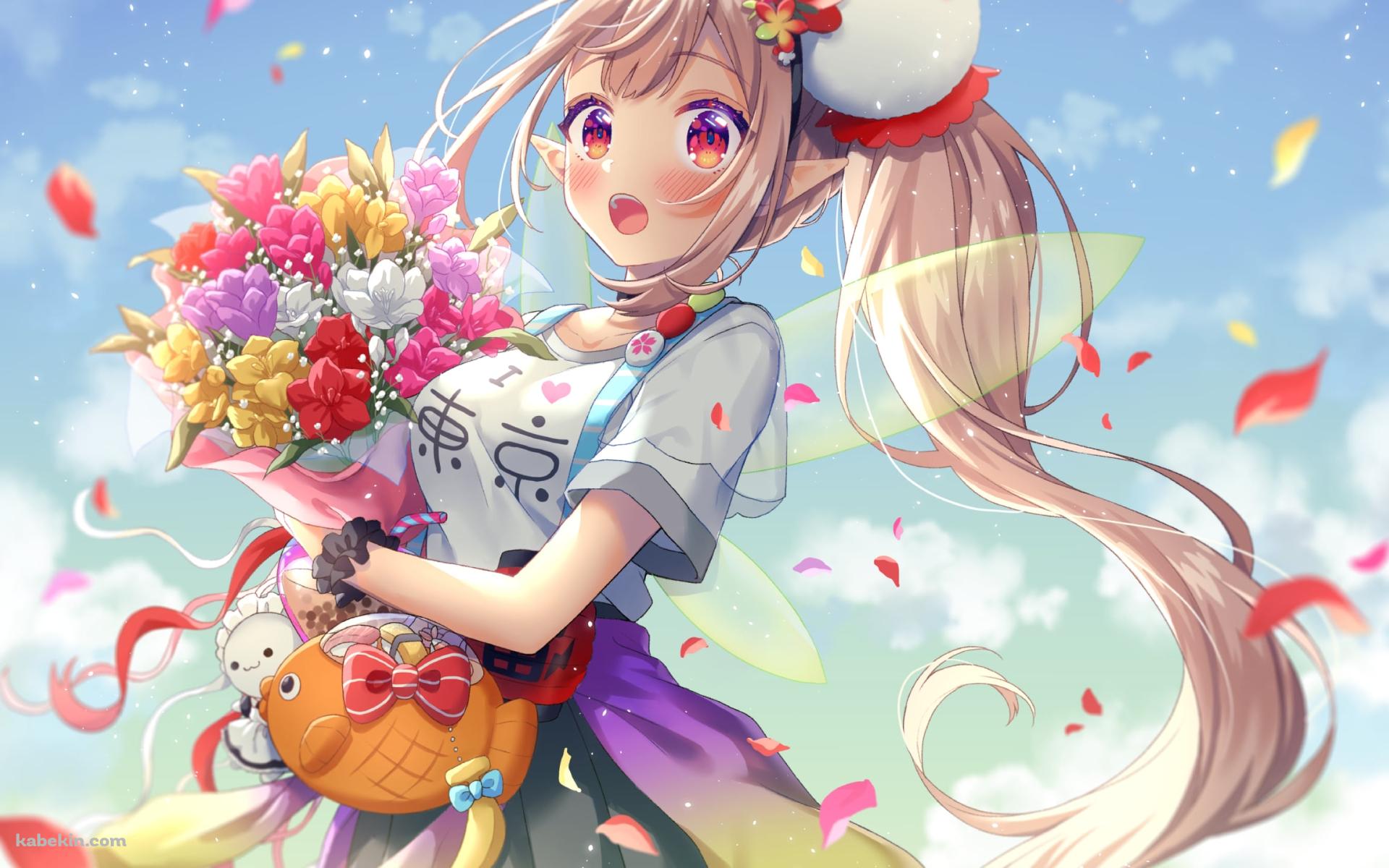 カラフルな花束を持つエルフのえる / にじさんじ / バーチャルYouTuber / Vtuberの壁紙(1920px x 1200px) 高画質 PC・デスクトップ用