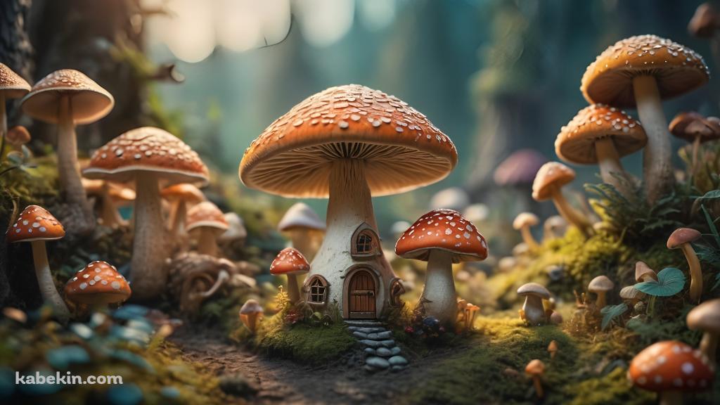 赤いキノコの家 / マッシュルームの壁紙(1024px x 576px) 高画質 PC・デスクトップ用