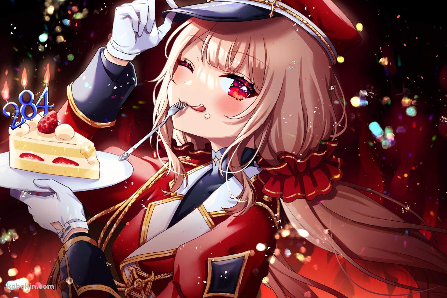 ショートケーキを持ちウィンクするエルフのえる / にじさんじ / バーチャルYouTuber / Vtuberの壁紙(1440px x 960px) 高画質 PC・デスクトップ用