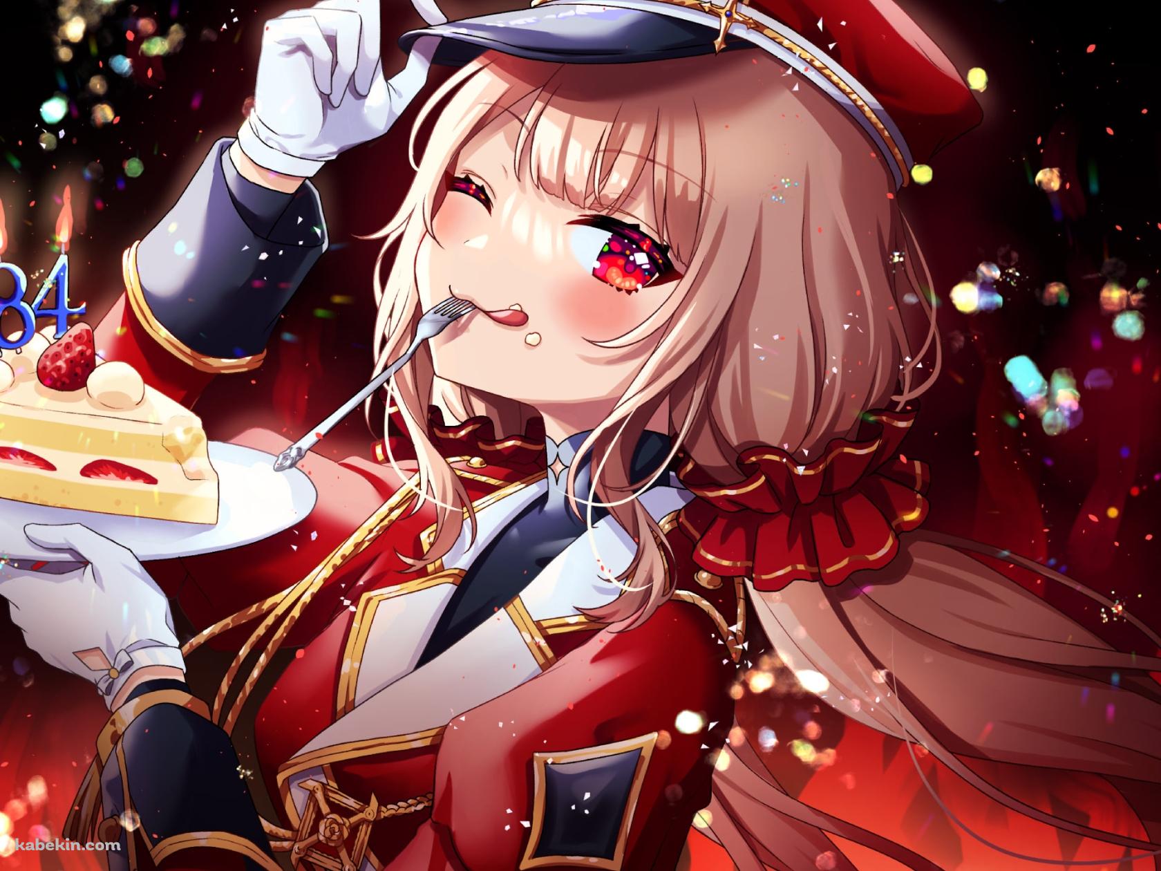 ショートケーキを持ちウィンクするエルフのえる / にじさんじ / バーチャルYouTuber / Vtuberの壁紙(1680px x 1260px) 高画質 PC・デスクトップ用