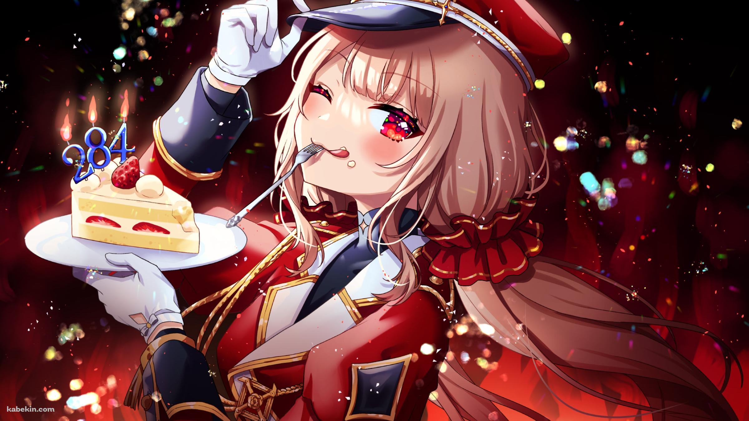 ショートケーキを持ちウィンクするエルフのえる / にじさんじ / バーチャルYouTuber / Vtuberの壁紙(2400px x 1350px) 高画質 PC・デスクトップ用