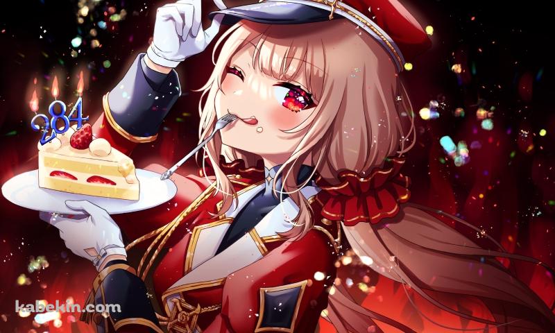 ショートケーキを持ちウィンクするエルフのえる / にじさんじ / バーチャルYouTuber / Vtuberの壁紙(800px x 480px) 高画質 PC・デスクトップ用