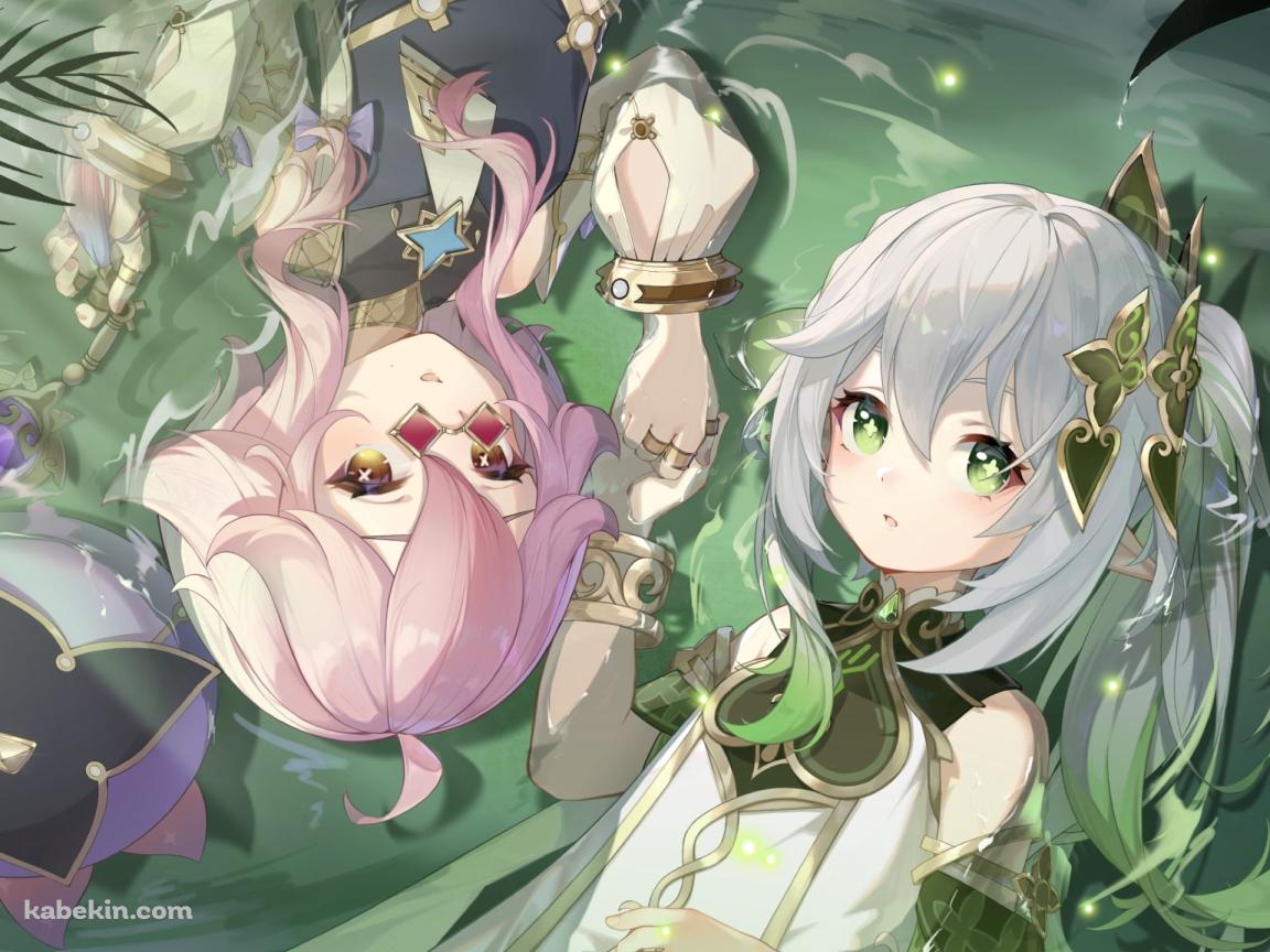 手をつなぐドリーとナヒーダ / 原神の壁紙(1152px x 864px) 高画質 PC・デスクトップ用