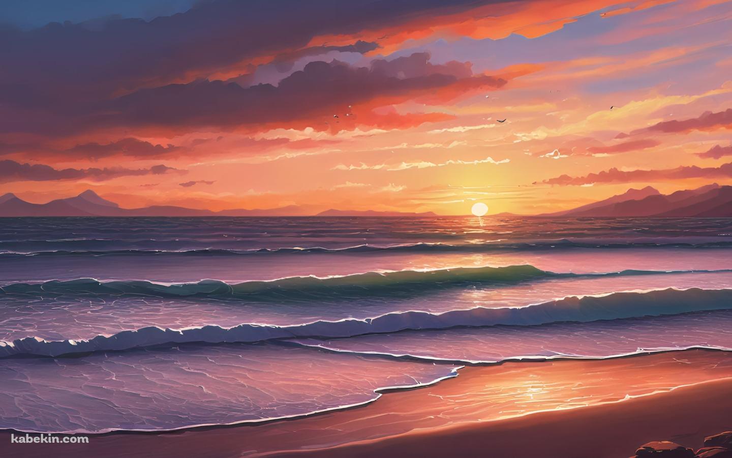 夕焼けに染まる静かな海 / チルの壁紙(1440px x 900px) 高画質 PC・デスクトップ用